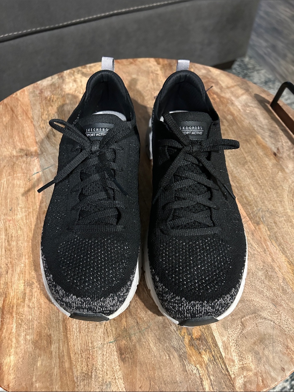 Women’s Skechers Sport Active Black and Gray Knit Slip On Athletic Sneakers